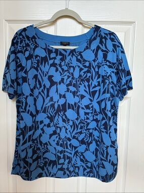 Talbots Navy and Bright Blue Floral Short-Sleeve Sweater